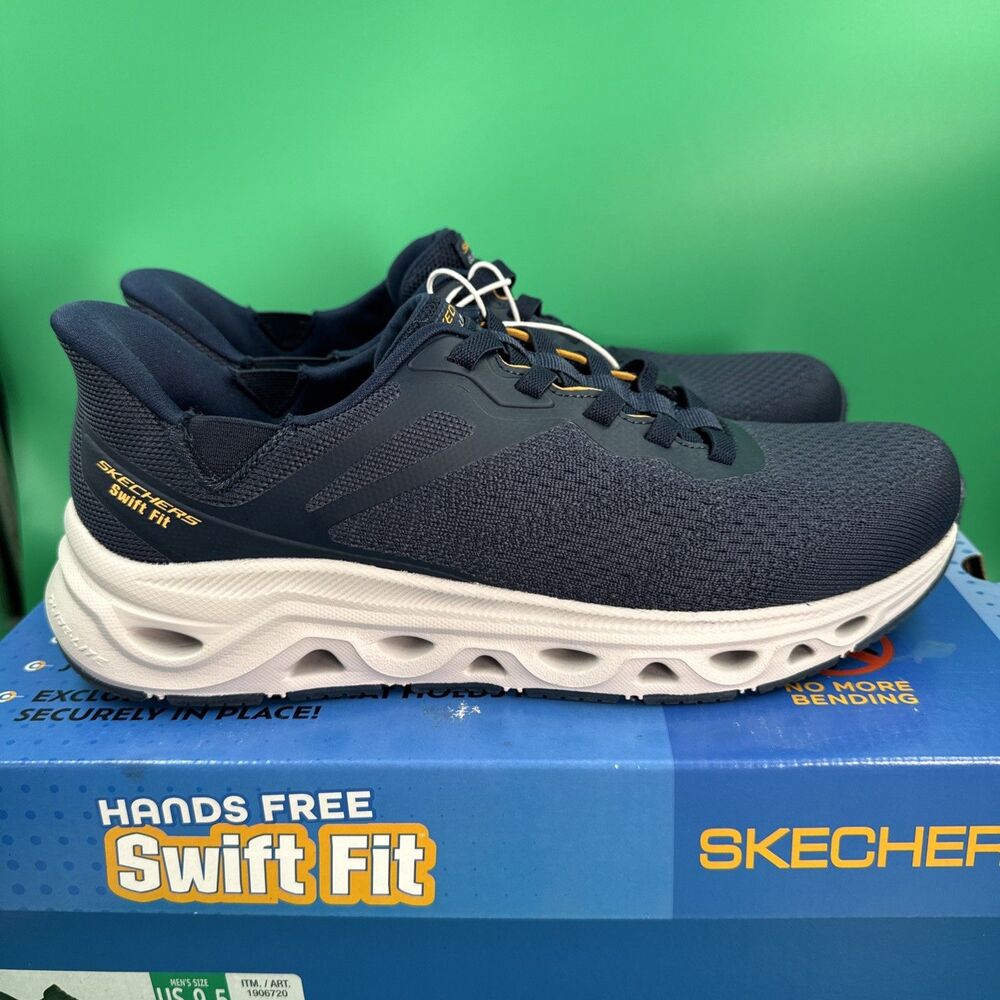 Skechers Swift Fit Hands Free Sneakers Men’s 9.5 Navy Memory Foam Shoes - Picture 6 of 16